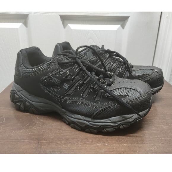 Skechers Men's Size 9.5 Wide Black Work Cankton Steel Toe Shoes Style 77055 - Picture 1 of 6
